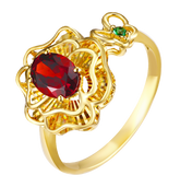 "Plum Bossom“ Collection 18K Yellow Gold Garnet Peony Ring for Women – Item No.: S-DAA43292