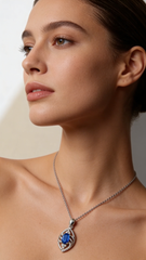 18K White Gold Sapphire Diamond Pendant Necklace