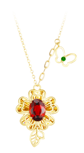 "Plum Bossom" Collection 18K Yellow Gold Garnet Pendant Necklace