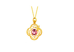 18K Yellow Gold Garnet Zircon Pendant Necklace