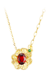 "Plum Bossom" Collection 18K Yellow Gold Garnet Pendant Necklace