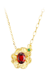 "Plum Bossom" Collection 18K Yellow Gold Garnet Pendant Necklace