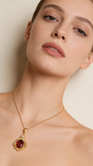 18K Yellow Gold Garnet & Zircon Pendant Necklace