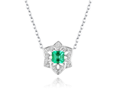 18K White Gold Emerald Diamond Pendant Necklace Romantic Early Summer Series