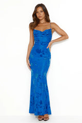 Printed spaghetti strap floor-length dress