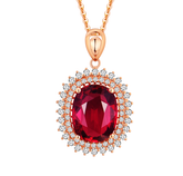 18K Rose Gold Red Tourmaline Diamond Pendant Necklace