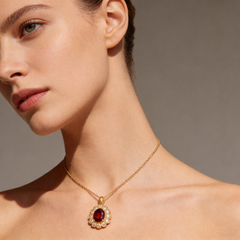 18K Yellow Gold Garnet Zircon Pendant Necklace