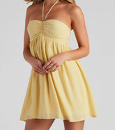 Sun-Kissed Halter Heart-Neck Backless A-Line Mini Dress
