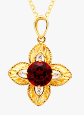 18K Yellow Gold Garnet Pendant Necklace
