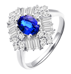18K White Gold Sapphire Diamond Ring