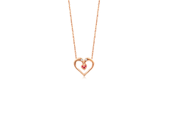 18K Red Gold Ruby and Diamond Necklace | Heart Lock