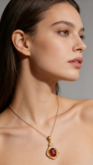 18K Yellow Gold Garnet & Zircon Pendant Necklace