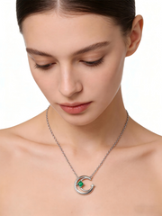 18K White Gold Emerald Diamond Pendant Necklace Romantic Early Summer Series