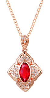18K Rose Gold Ruby Diamond Pendant Necklace