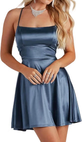 Luxe Satin Square-Neck A-Line Mini Dress