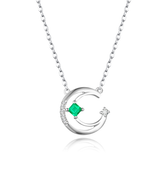 18K White Gold Emerald Diamond Pendant Necklace Romantic Early Summer Series