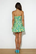 Envy Green Flared-Hem Statement Mini Dress