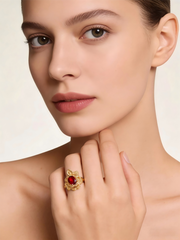 "Heart's Delight" 18K Yellow Gold Garnet Peony Ring for Women