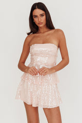 Provence Pink | Sequin-layered strapless backless mini dress