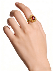 "Plum Bossom“ Collection 18K Yellow Gold Garnet Peony Ring for Women – Item No.: S-DAA43292