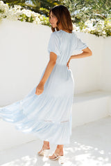 Cloud-like blue midi dress, a versatile and stylish dress for everyday wear.