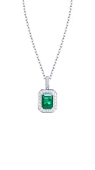 18K White Gold Emerald Diamond Pendant Necklace