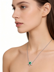 18K White Gold Emerald Diamond Pendant Necklace Romantic Early Summer Series