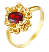 "Plum Bossom" Collection 18K Yellow Gold Garnet Peony Women's Ring