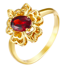 "Plum Bossom" Collection 18K Yellow Gold Garnet Peony Women's Ring