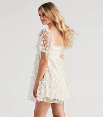 Butterfly Embellished Tulle A-Line Mini Dress (Ivory)