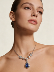 18K White Gold Sapphire Diamond Pendant Necklace