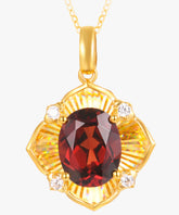 18K Yellow Gold Garnet & Zircon Pendant Necklace