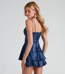 Floral jacquard V-neck party dress