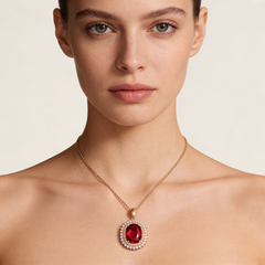 18K Rose Gold Red Tourmaline Diamond Pendant Necklace