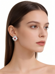 PT950 Platinum Ruby Zircon Earrings