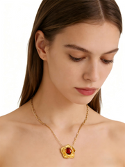 "Plum Bossom" Collection 18K Yellow Gold Garnet Pendant