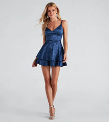 Floral jacquard V-neck party dress