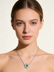 18K White Gold Emerald Diamond Pendant Necklace Romantic Early Summer Series