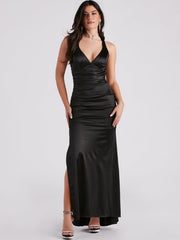 Elegant satin backless dress, suitable for both dates and formal events