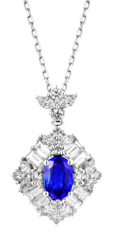 18K White Gold Sapphire Diamond Pendant Necklace