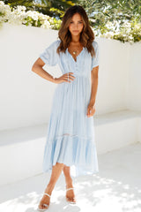 Cloud-like blue midi dress, a versatile and stylish dress for everyday wear.