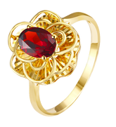 "Plum Bossom" Collection 18K Yellow Gold Garnet Peony Women's Ring