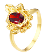 "Heart's Delight" 18K Yellow Gold Garnet Peony Ring for Women