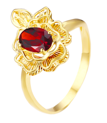 "Heart's Delight" 18K Yellow Gold Garnet Peony Ring for Women