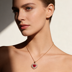 18K Rose Gold Ruby Diamond Pendant Necklace