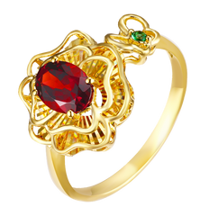 "Plum Bossom“ Collection 18K Yellow Gold Garnet Peony Ring for Women – Item No.: S-DAA43292