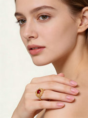 "Plum Bossom" Collection 18K Yellow Gold Garnet Peony Women's Ring