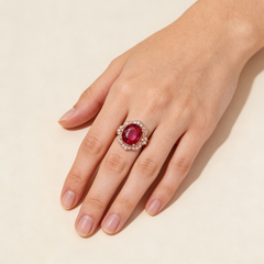 18K Rose Gold Red Tourmaline Diamond Ring