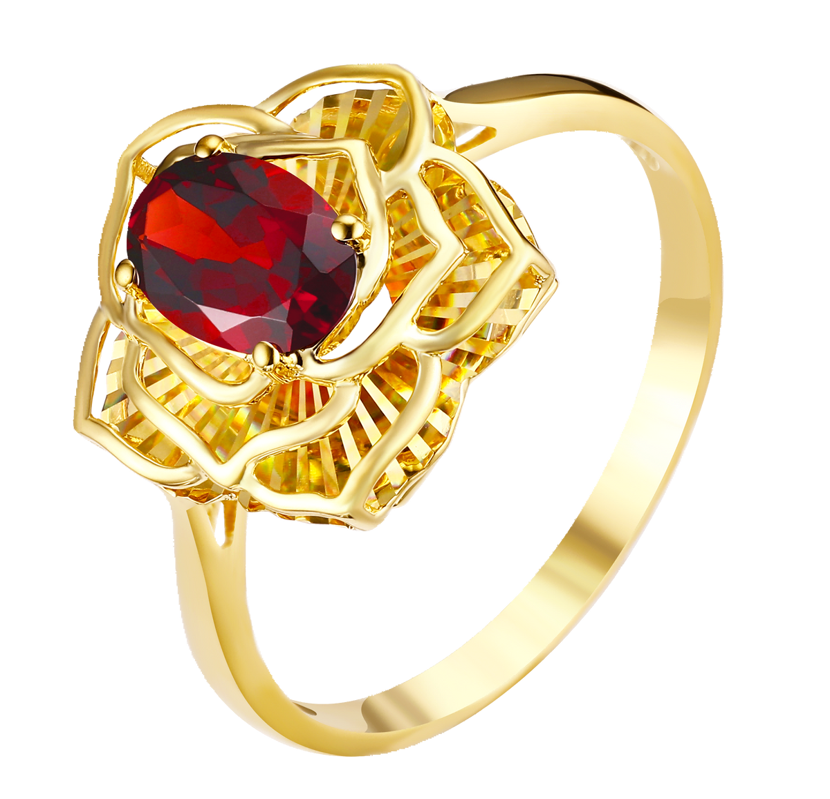 "Plum Bossom" Collection 18K Gold Garnet Peony Women's Ring