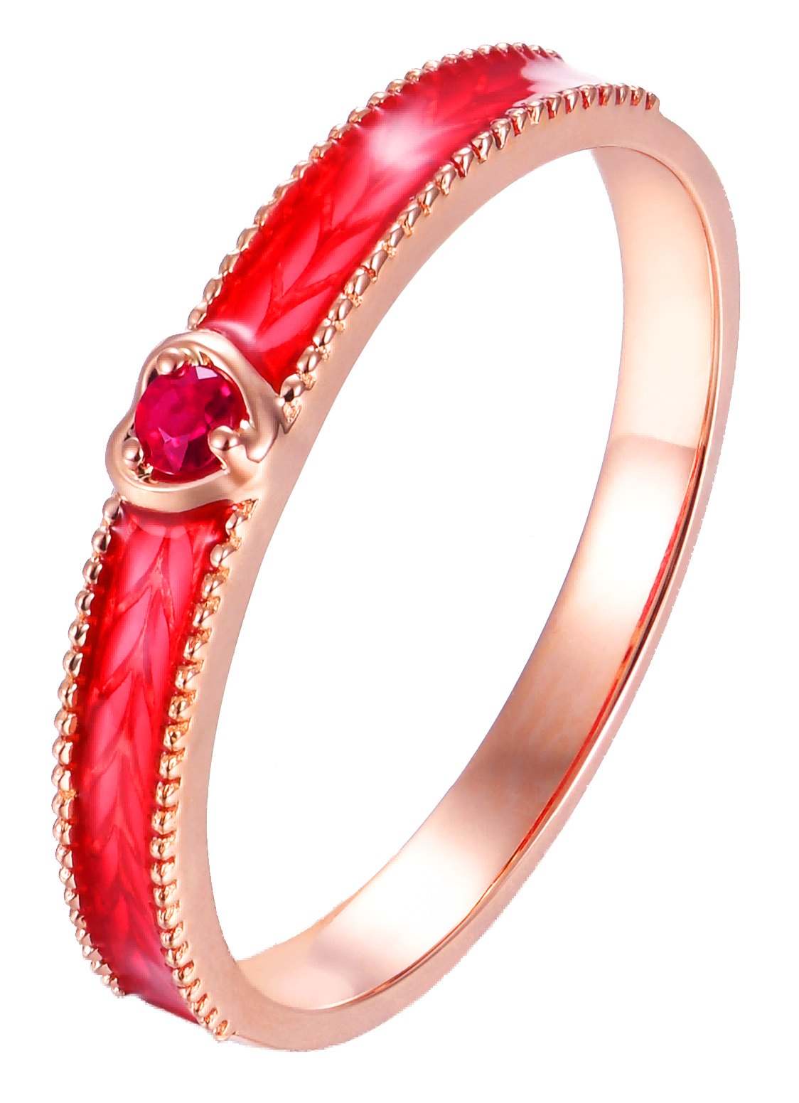 18K Rose Gold Couple Rings | Ruby and Enamel Design